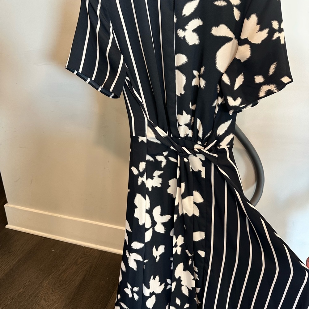 Ann Taylor Black and White Floral Striped Dress
